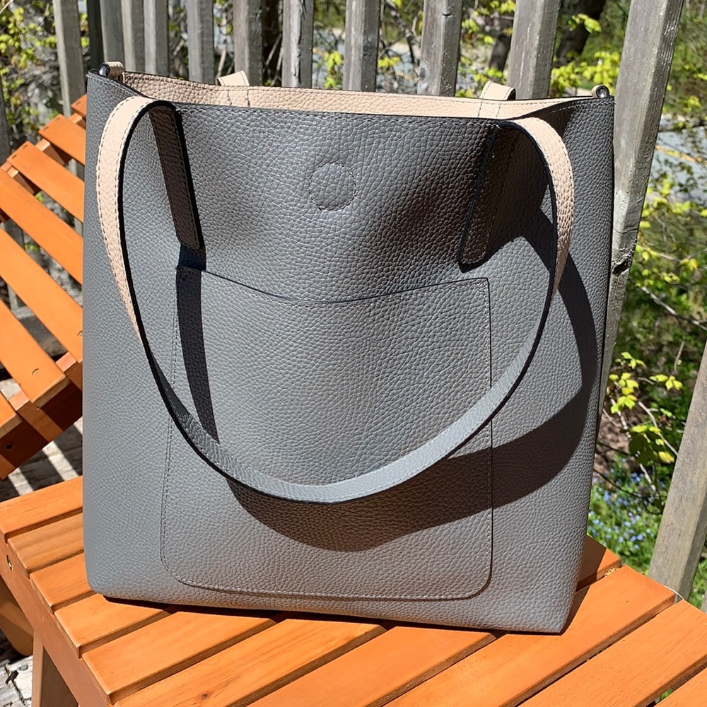 Faux Leather Gray and Cream Tote